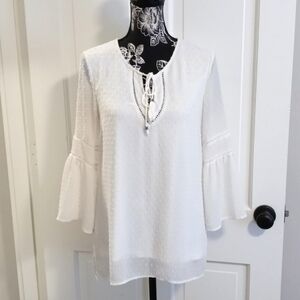 🤍Daniel Rainn🤍 (Anthropologie) - Off-White Bell Sleeve Sheer Lined Boho Top